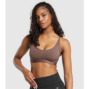 gymshark mesh sports bra soft brown scoop neck cup details training gym size M